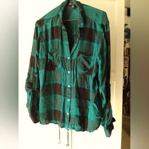 Rock and Republic Dark Teal & Black Plaid Long Sleeve Shirt Soft Size Large